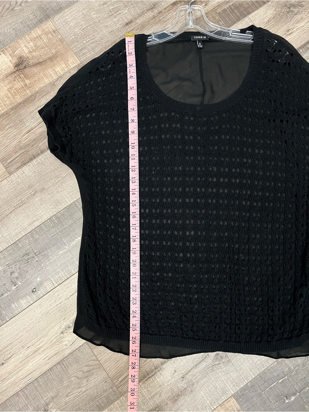 torrid size 0 black crochet front top with sheer back - EUC - Picture 6 of 9